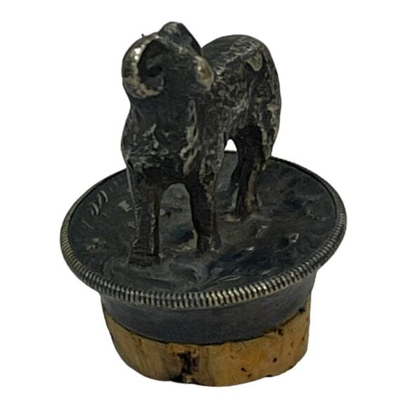 Vintage Figural Ram Lamb Sheep Metal Wine Decanter Bottle Stopper & Cork, German - Picture 3 of 9